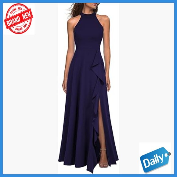 Sleeveless Maxi Dress High Neck Split Hem Formal Party Slim Fit